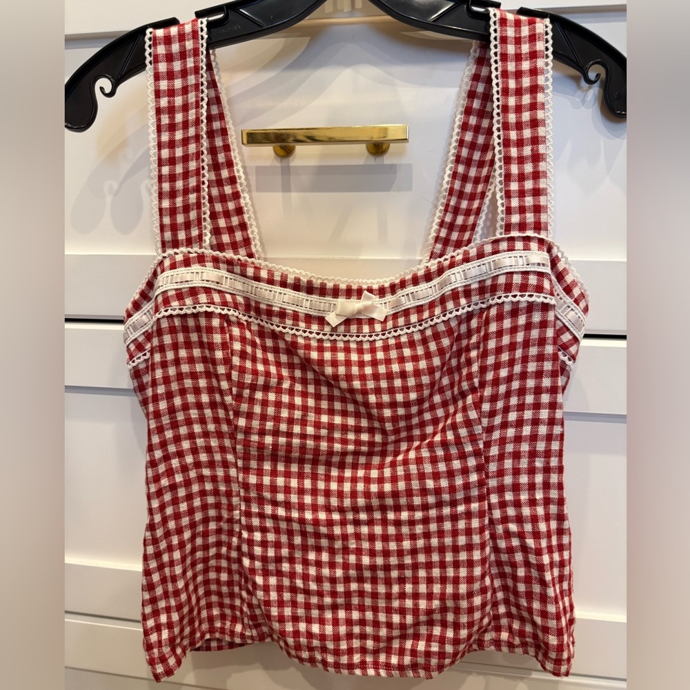 Reformation Red and White Checkered Top